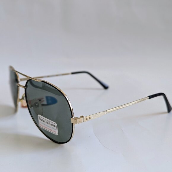 NWT Vintage 90's Classic Aviator Metal Polarized Sunglasses (Gold. Black) - Picture 3 of 5